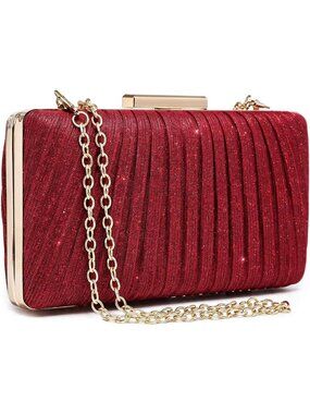 Women's Z Red Clutch Purse With Chain Strap Detachable Evening Handbag